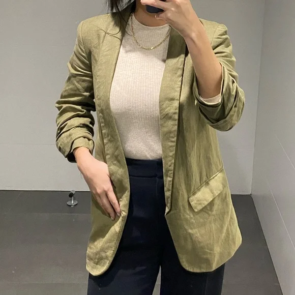 Zara Jackets Coats Zara Green Linen Blazer Poshmark